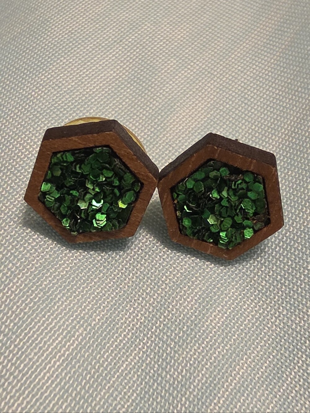 Jamielizabeth Hexagon Green Glitter Stud Earrings